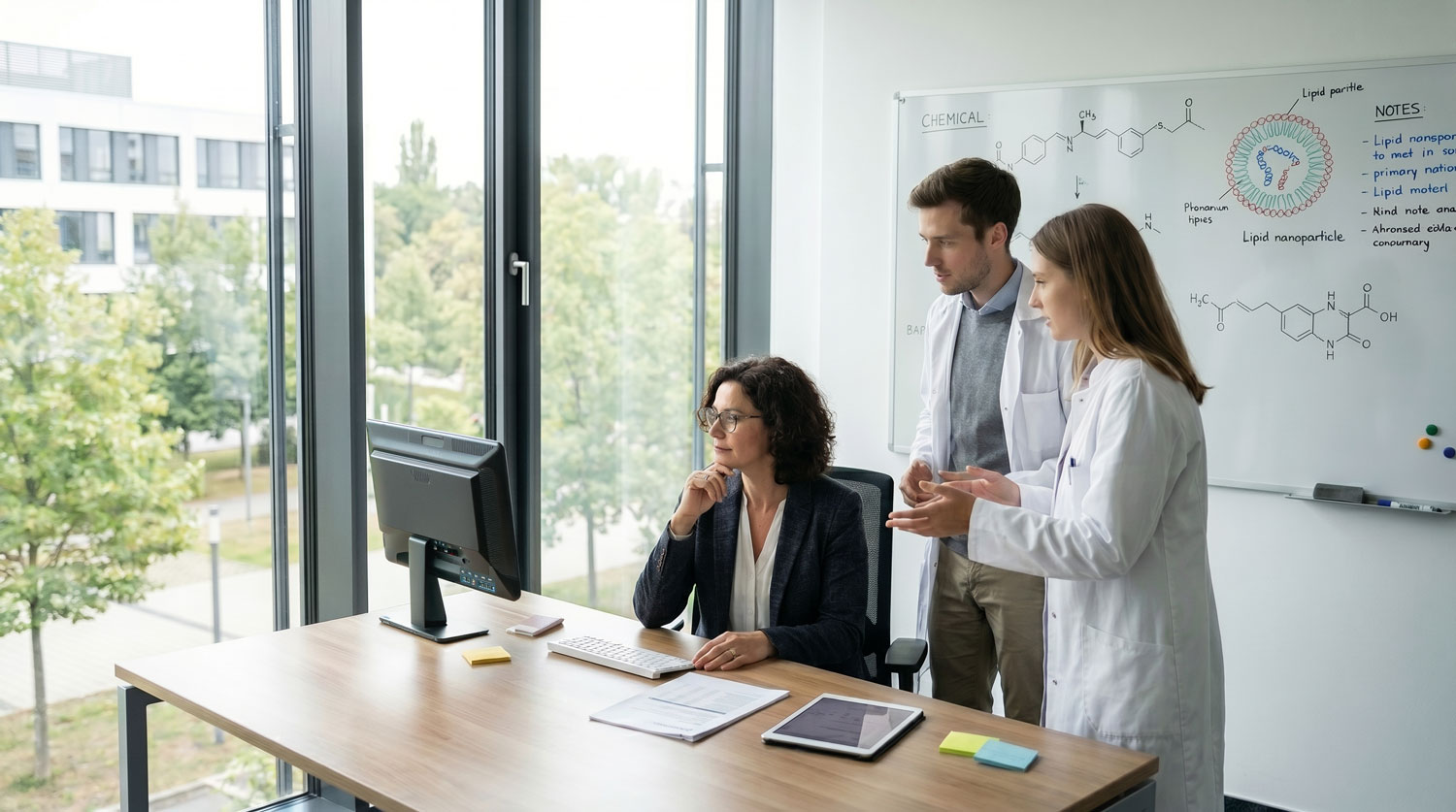 Büro in Biotech-Unternehmen mit drei Personen